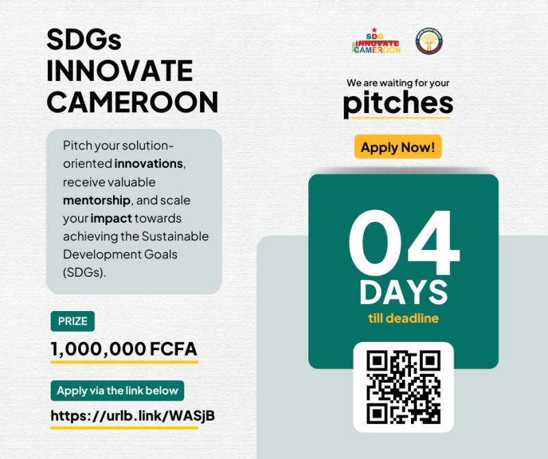 4 Days Count Down to deadline for Pitch Registration for SDG INNOVATE CAMEROON 2025 IMAGE